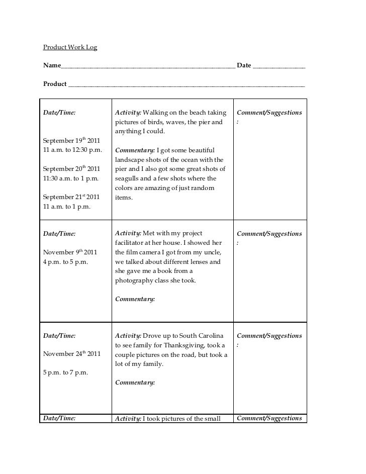 Senior Project Work Log Product LogName Date Senior Project Work Log Product LogName Date