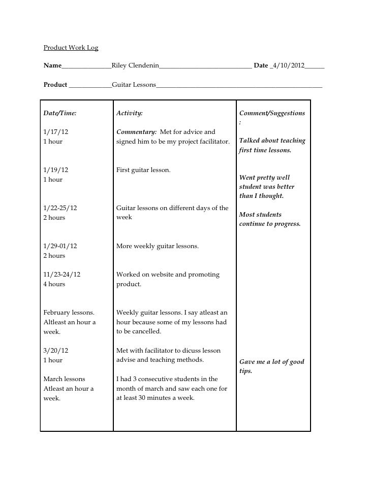 weekly work log template