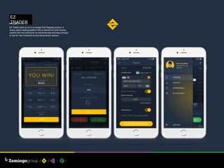 EZ
TRADERPROJECT: UX / UI
EZ Trader came to us to re-design their flagship product. A
binary option trading platform that is relevant for both finance
experts who are looking for an advanced app and easy enough
to use for new investors curious about binary options.
 