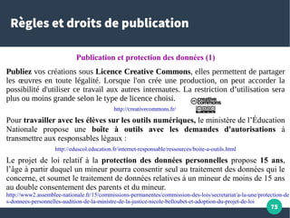 75
Règles et droits de publication
Publication et protection des données (1)
Publiez vos créations sous Licence Creative C...