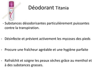 Le panthénol(provitamine B5): améliore l'hydratation, réduit l'inflammation et les démangeaisons de la peau et accélère et améliore la guérison des blessures de l’épiderme