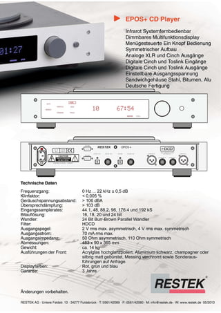 Produktblatt RESTEK EPOS CD-Spieler