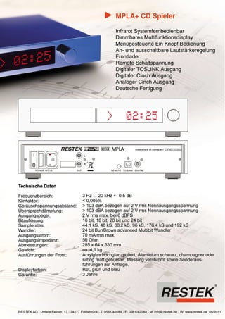 Produktblatt RESTEK MPLA CD-Spieler