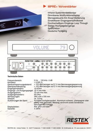 Produktblatt RESTEK MPRE+ Vorverstärker