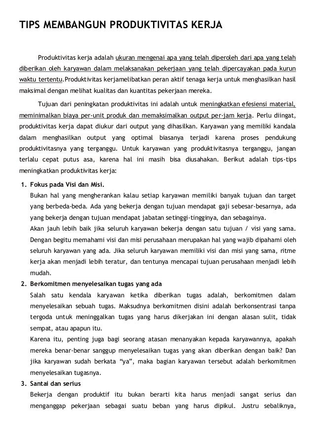 Membangun Produktivitas Kerja Membangun Produktivitas Kerja