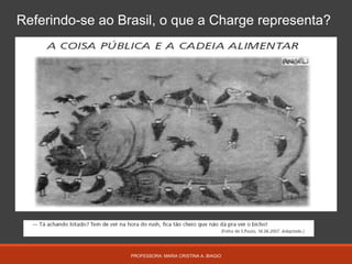 PROFESSORA: MARIA CRISTINA A. BIAGIO
Referindo-se ao Brasil, o que a Charge representa?
 