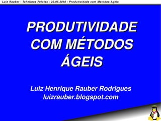 PRODUTIVIDADE
COM MÉTODOS
    ÁGEIS
Luiz Henrique Rauber Rodrigues
    luizrauber.blogspot.com
 