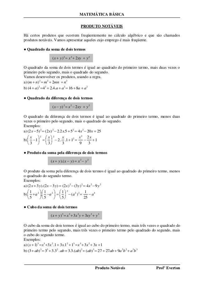 O Que São Produtos Notaveis Exemplos