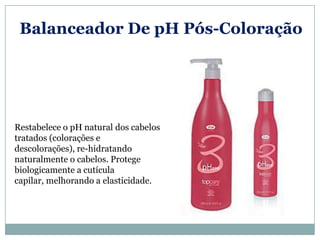 Balanceador De pH Pós-Coloração




Restabelece o pH natural dos cabelos
tratados (colorações e
descolorações), re-hidratando
naturalmente o cabelos. Protege
biologicamente a cutícula
capilar, melhorando a elasticidade.
 
