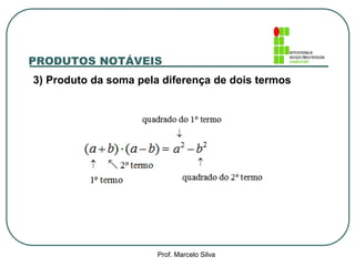 PRODUTOS NOTÁVEIS 
3) Produto da soma pela diferença de dois termos 
Prof. Marcelo Silva 
 