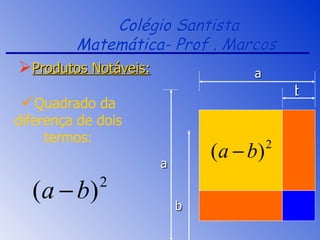 Colégio Santista Matemática- Prof . Marcos  Produtos Notáveis: Quadrado da diferença de dois termos: b a b a 