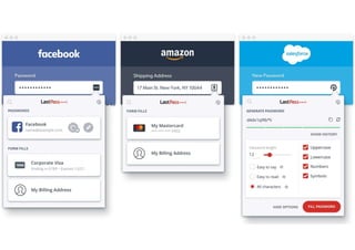 LastPass
https://www.lastpass.com/it
Freeware
Windows, Mac, Android, iOS,
Browser (tutti)
 
