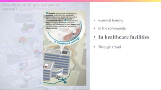 • In animal farming
• In the community
• In healthcare facilities
• Through travel
 