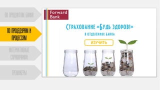 ПО ПРОДУКТАМ БАНКА
Интерактивные
справочники
тренажеры
По процедурам и
процессам
 