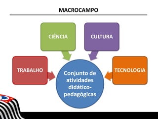 MACROCAMPO

CIÊNCIA

TRABALHO

CULTURA

Conjunto de
atividades
didáticopedagógicas
SECRETARIA DA EDUCAÇÃO

TECNOLOGIA

Coordenadoria de Gestão da Educação Básica

 