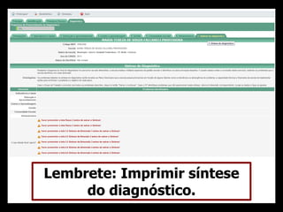 Lembrete: Imprimir síntese
do diagnóstico.
 