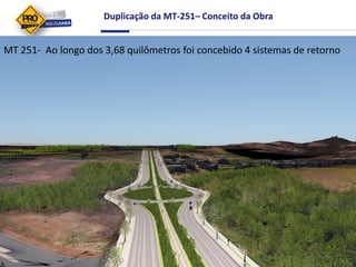 Duplicação da MT-251– Conceito da Obra
MT 251- Ao longo dos 3,68 quilômetros foi concebido 4 sistemas de retorno
 