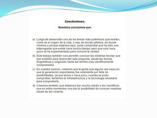 HIPOTESIS SOBRE EL ORIGEN DE LA VIDA