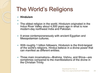 The World’s Religions
 Hinduism

 The oldest religion in the world, Hinduism originated in the
Indus River Valley about...