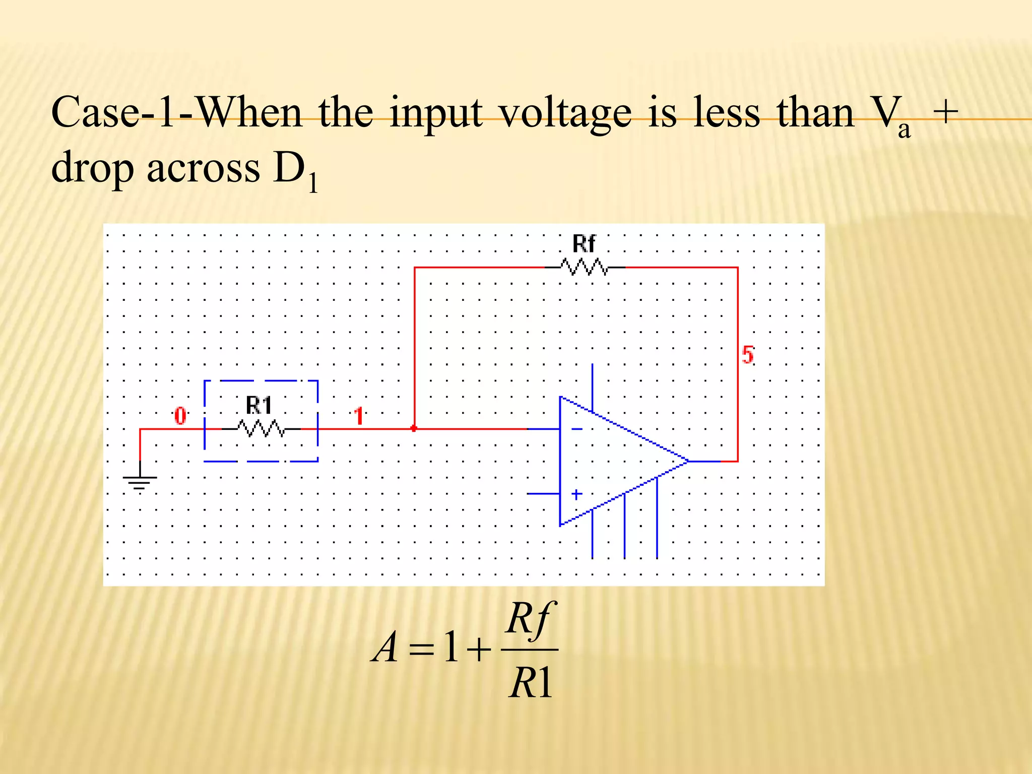 Case-1-When the input voltage is less than Va +
drop across D1
1
1
R
Rf
A 
 