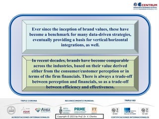 Copyright © 2015 by Prof. Dr. V. CharlesCopyright © 2015 by Prof. Dr. V. Charles
In recent decades, brands have become comparable
across the industries, based on their value derived
either from the consumer/customer perception or in
terms of the firm financials. There is always a trade-off
between perception and financials, so as a trade-off
between efficiency and effectiveness.
Ever since the inception of brand values, these have
become a benchmark for many data-driven strategies,
eventually providing a basis for vertical/horizontal
integrations, as well.
 