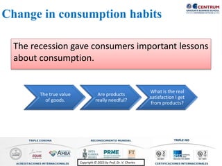 Copyright © 2015 by Prof. Dr. V. CharlesCopyright © 2015 by Prof. Dr. V. Charles
The recession gave consumers important lessons
about consumption.
The true value
of goods.
Are products
really needful?
What is the real
satisfaction I get
from products?
Change in consumption habits
 