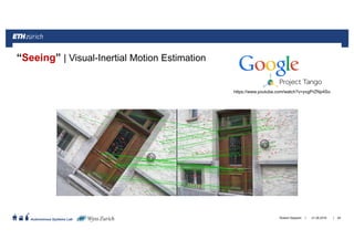 ||
Autonomous Systems Lab 21.06.2016Roland Siegwart 64
“Seeing” | Visual-Inertial Motion Estimation
https://www.youtube.com/watch?v=yvgPrZNp4So
 