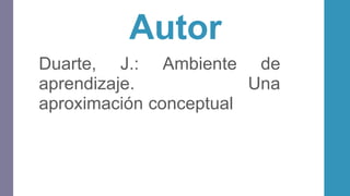 Autor
Duarte, J.: Ambiente de
aprendizaje. Una
aproximación conceptual
 