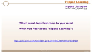 Flipped Learning
27/03/2017Prof. Vasudha Kamat10
Flipped ClassroomFlippedClassroom
https://pollev.com/vasudhakamat050?_ga=1.230469593.438768496.1487754527
Which word does first come to your mind
when you hear about "Flipped Learning"?
 