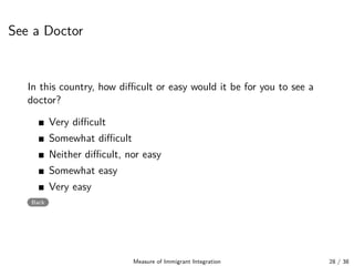 See a Doctor
In this country, how diﬃcult or easy would it be for you to see a
doctor?
Very diﬃcult
Somewhat diﬃcult
Neith...