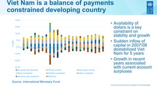 Viet Nam is a balance of payments
constrained developing country
• Availability of
dollars is a key
constraint on
stabilit...