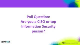 #RSAC
Poll Question:
Are you a CISO or top
Information Security
person?
 