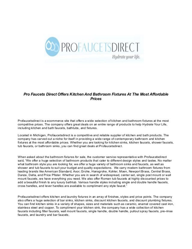 Pro Faucets Direct Offers Kitchen And Bathroom Fixtures At The Most A
