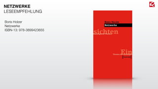 Boris Holzer
Netzwerke
ISBN-13: 978-3899423655
NETZWERKE
LESEEMPFEHLUNG
 
