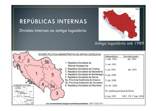 Divisões internas na antiga Iugoslávia

                                         Antiga Iugoslávia até 1989
 