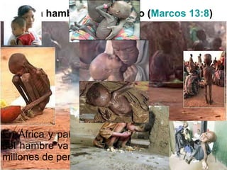 Habrá hambre en el mundo ( Marcos 13:8 ) En África y países pobres la mortalidad a causa del hambre va en aumento, cobrando la vida de millones de personas al año. 