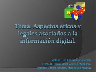 Materia: Las TIC en la educación 
Profesor: Tomas Darío Álvarez Menacho. 
Alumna: Cinthia Verónica Hernández Aldana. 
 