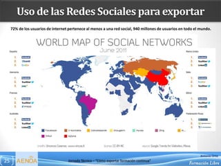Uso de las Redes Sociales para exportar
     72% de los usuarios de internet pertenece al menos a una red social, 940 mill...