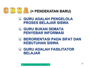 15
 GURU ADALAH PENGELOLA
PROSES BELAJAR SISWA
 GURU BUKAN SEMATA
PENYEBAR INFORMASI
 BERORIENTASI PADA SIFAT DAN
KEBUTUHAN SISWA
 GURU ADALAH FASILITATOR
BELAJAR
(= PENDEKATAN BARU)
Ravik Karsidi, Profesionalisme guru, UNNES 2010
 