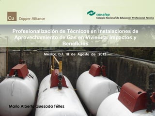 Profesionalización de Técnicos en Instalaciones de
Aprovechamiento de Gas en Vivienda. Impactos y
Beneficios
México, D.F. 18 de Agosto de 2015
Mario Alberto Quezada Téllez
 