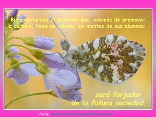 Bienaventurado el profesor que, además de promover la cultura, llena de valores las mentes de sus alumnos:   será forjador de la futura sociedad. Visita:  http:// www.RenuevoDePlenitud.com 
