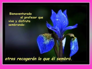 otros recogerán lo que él sembró.
otros recogerán lo que él sembró.
BienaventuradoBienaventurado
el profesor queel profesor que
vive y disfrutavive y disfruta
sembrando:sembrando:
 