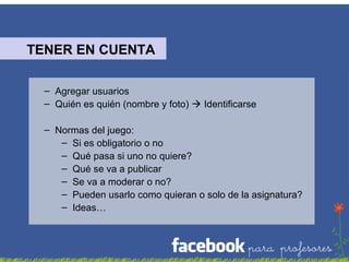 TENER EN CUENTA
– Agregar usuarios
– Quién es quién (nombre y foto)  Identificarse
– Normas del juego:
– Si es obligatorio o no
– Qué pasa si uno no quiere?
– Qué se va a publicar
– Se va a moderar o no?
– Pueden usarlo como quieran o solo de la asignatura?
– Ideas…

 