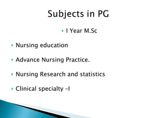 I Year M.Sc Nursing education Advance Nursing Practice. Nursing Research and statistics Clinical specialty –I 