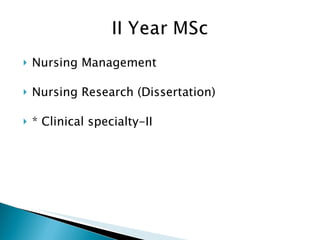<ul><li>Nursing Management </li></ul><ul><li>Nursing Research (Dissertation) </li></ul><ul><li>* Clinical specialty-II </l...