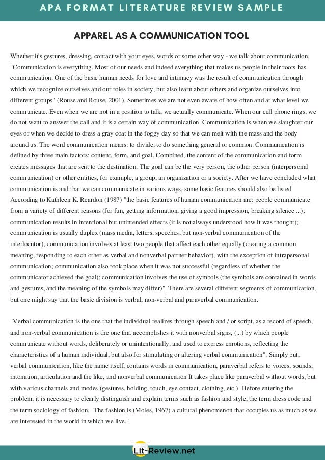 Professional APA Format Literature Review Sample
