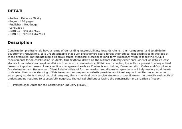 Professional Ethics For The Construction Industry News