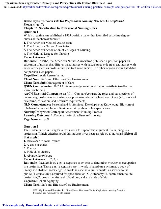 Professional Nursing Practice Concepts And Perspectives 7th Edition B