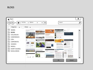 BLOGS
Open
Prof Dev Options Search
Organize
DEGREES
MOOCs
COPs
CONFERENCES
COLLEAGUES
BLOGS
CORPORATES
BOOKS
Views
OK Cancel
SOCIAL MEDIA
SHORT COURSES
 