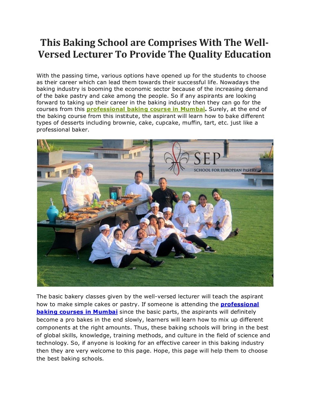 Professional Baking Courses in Mumbai School for European Pastry